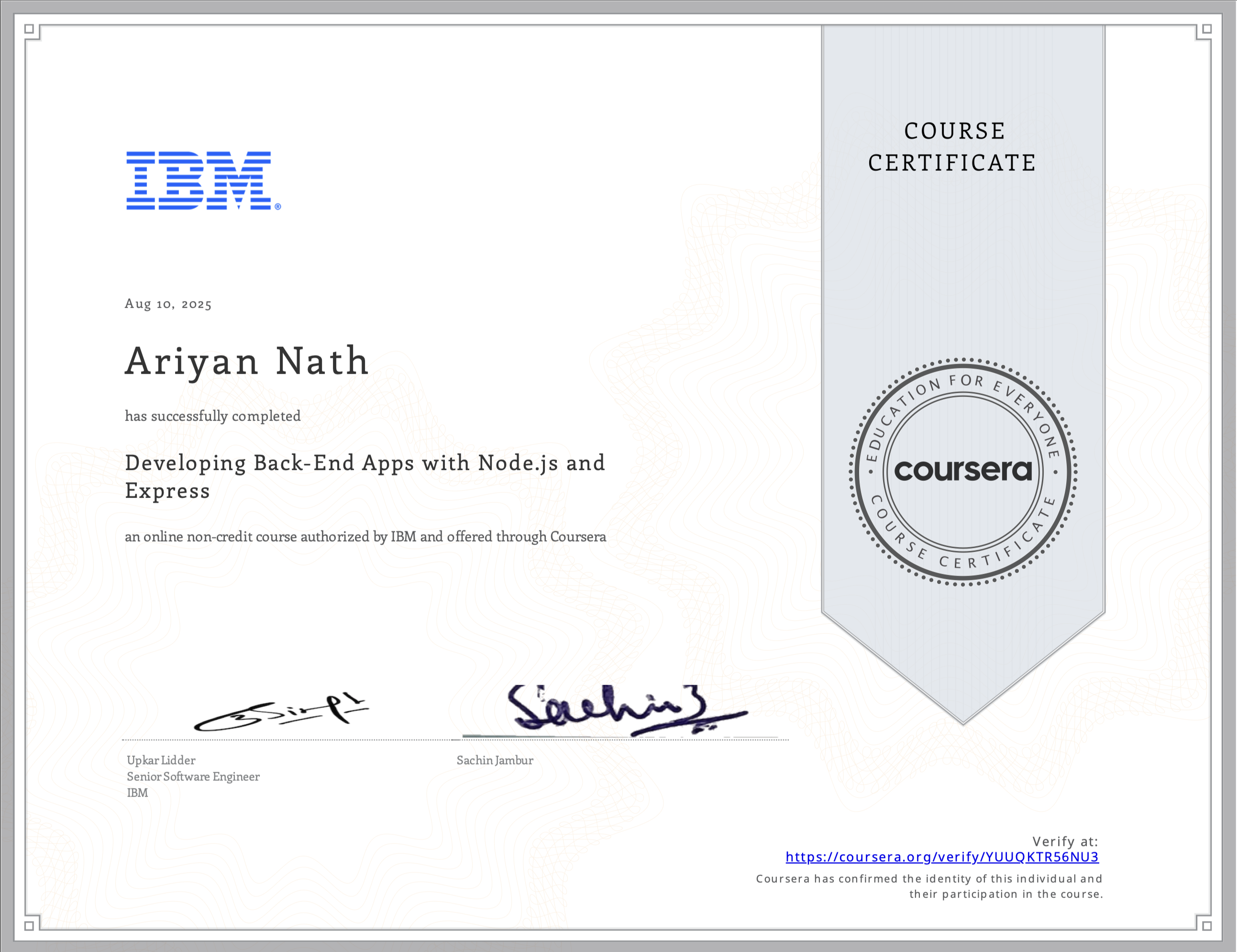 Node.js Express Certificate
